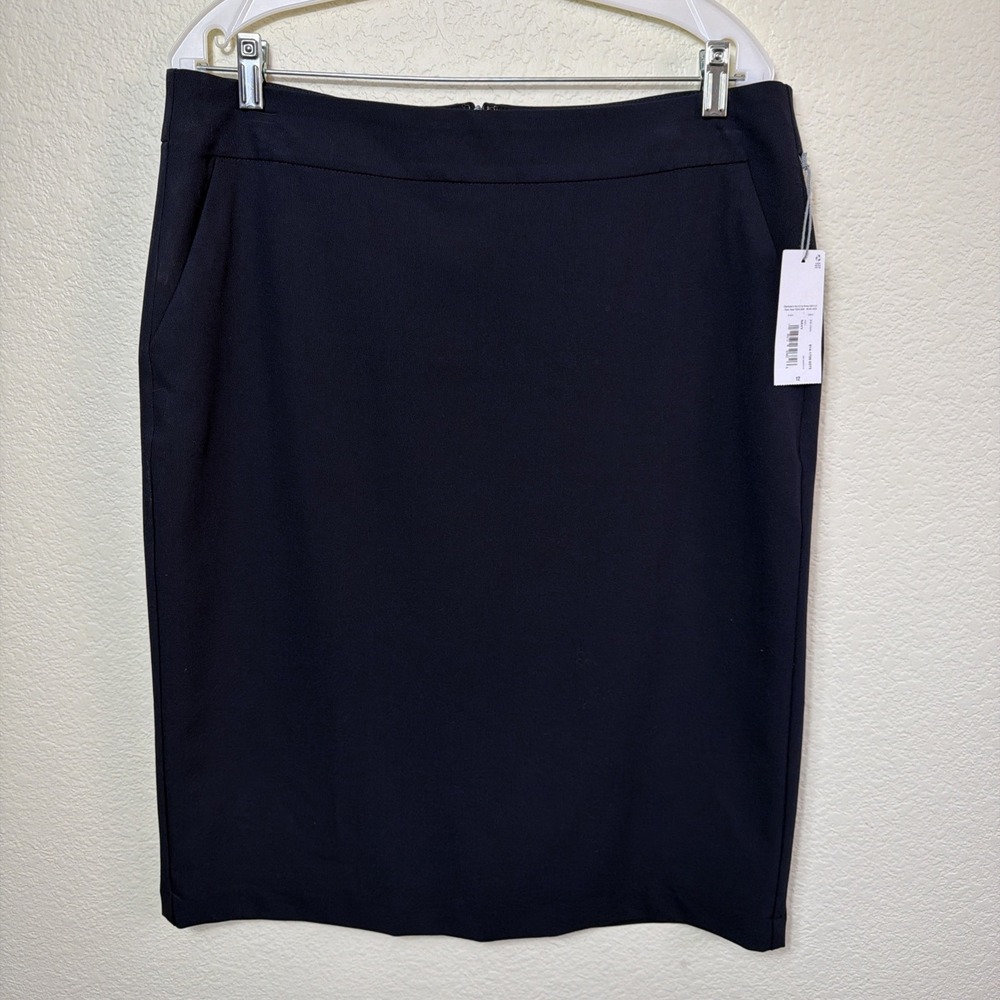 Liz Claiborne Pencil Skirt 12 Navy Blue Lined Stretch Flat Front Back Zip NWT